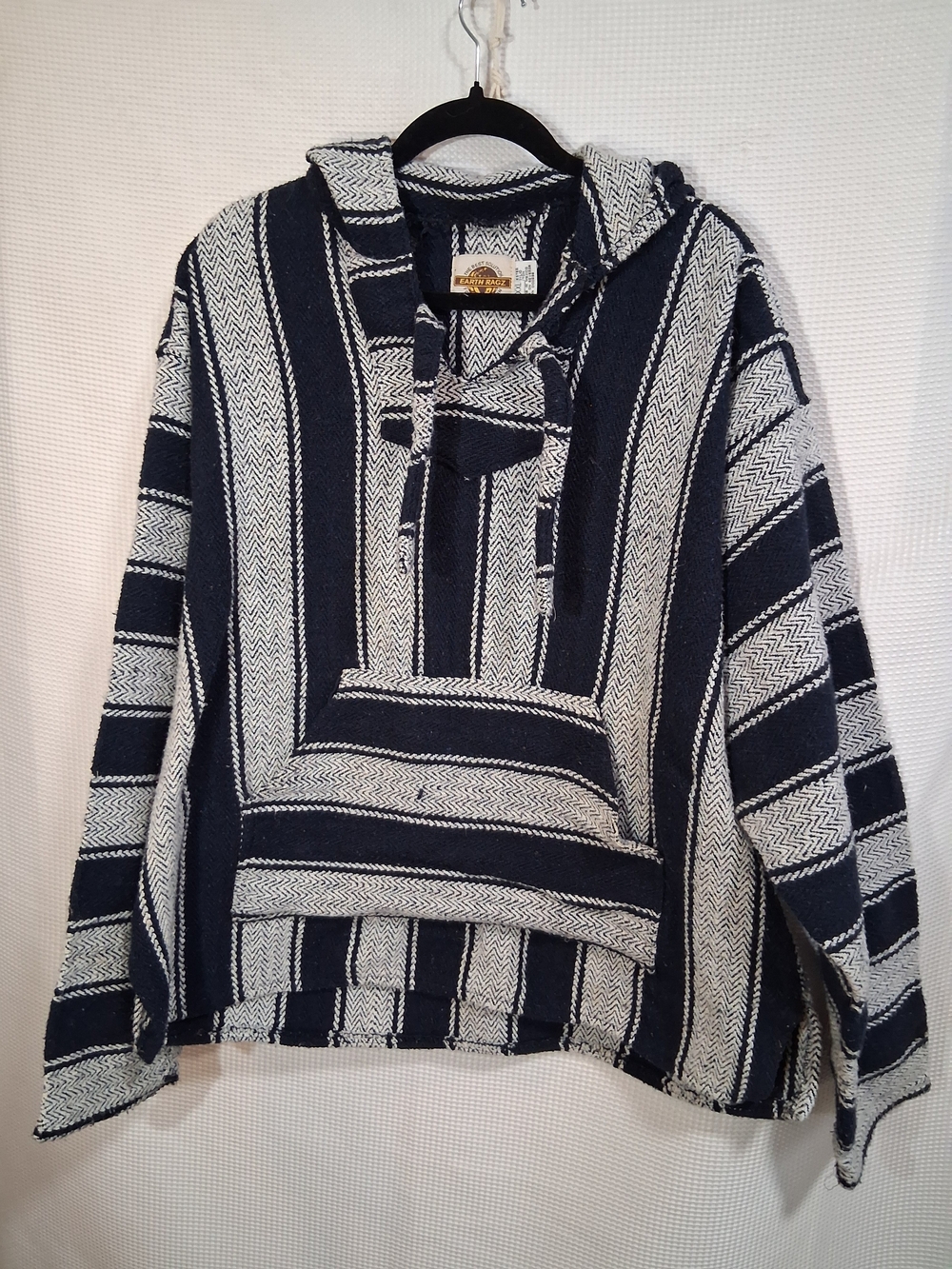 Earth Ragz Men's Baja Hoodie Sweater in Navy and Cream